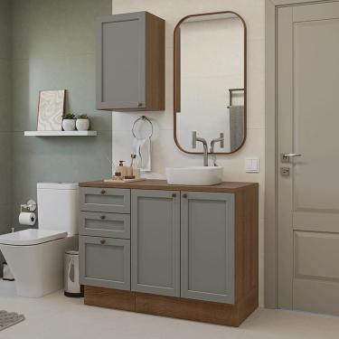 Imagem de Conjunto Gabinete Para Banheiro 110cm 3 Gavetas 3 Portas Vik Madesa 01 Rustic-cinza