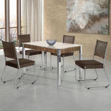Imagem de Mesa De Jantar Aço Nobre Cláudia Com Tampo Kanon 4 Cadeiras Off White/nogal/chocolat/ Marrom