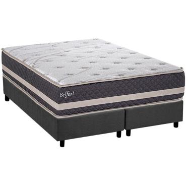 Imagem de Cama Box King: Colchão Ortopédico Herval Ag65 Belfort + Base Crc Suede Gray (193x203)