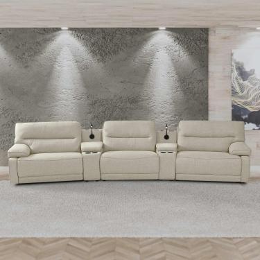 Imagem de Sofá Decorativo Swift c/Porta Copos Baú Cooler Reclinável Retrátil Linho OffWhite G81 - Gran Belo