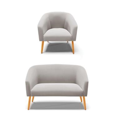 Imagem de Kit 1 Namoradeira E 1 Poltrona Cinza Pés Palito Castanho