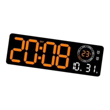 Imagem de Baoblaze Relógio de parede digital grande retangular com data/calendário e luz noturna. Relógio de mesa LED moderno com despertador para sala de aula, jogos e, Luz Laranja
