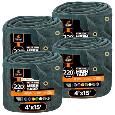 Imagem de Xpose Safety Lona de malha verde resistente 1,2 m x 3,8 m (pacote com 4) – 70% pano protetor solar com ilhós para jardim, cerca, tela de privacidade, copas, caminhões basculantes, capa de piscina