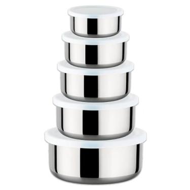 Imagem de Conjunto 5 Potes de Inox com Tampa Plástica – Resistentes, Empilháveis e Fáceis de Limpar para Cozinha