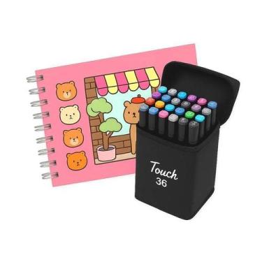 Imagem de Livro De Colorir Rosa 48 Desenhos + 36 Canetas Marcador - Generico