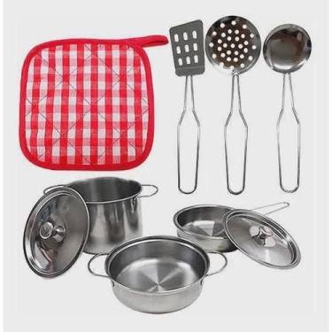 Imagem de Jogo Cozinha Panelinhas Infantil Metal Inox 9 Peças - Toy King