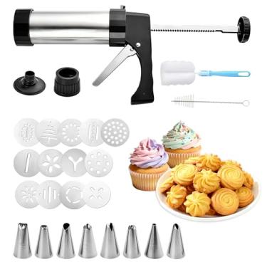 Imagem de Sobotoo Kit de prensa de biscoitos de aço inoxidável com 13 discos de biscoito, 8 pontas de tubulação e 2 pincéis de limpeza para fazer bolos DIY e decoração para aniversário, Natal
