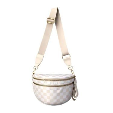 Imagem de Bolsa transversal quadriculada para mulheres, bolsas transversais de nylon, bolsa quadriculada, pochete feminina (xadrez bege e amarelo)
