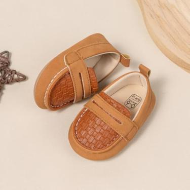 Imagem de Sapatos Oxford para bebês meninos mocassins de couro PU borracha e sola macia sapatos vestidos de casamento, A02/marrom, 12-18 Months Toddler
