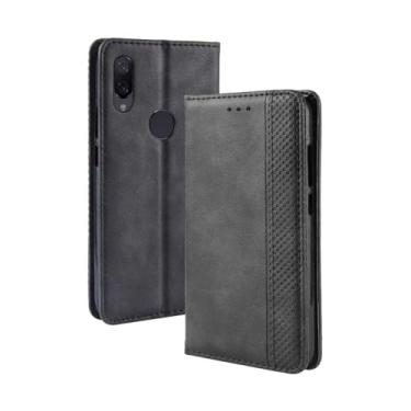 Imagem de Capa para Xiaomi Redmi Note 7S,Retro Flip magnético,Caso de telefone de couro PU,Design de carteira com 3 slots de cartão e 1 clipe de dinheiro -Black
