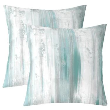 Imagem de Feelyou Conjunto de 2 capas de almofada abstratas com arte abstrata moderna, decorativas, turquesa, cinza, branco, capas de almofada para sofá, sofá-cama, capa de almofada turquesa, decoração de casa