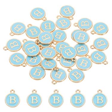 Imagem de Pingente de letra, 30 peças com pingente de dupla face do alfabeto inicial B maiúscula para pulseira, colar faça você mesmo, azul