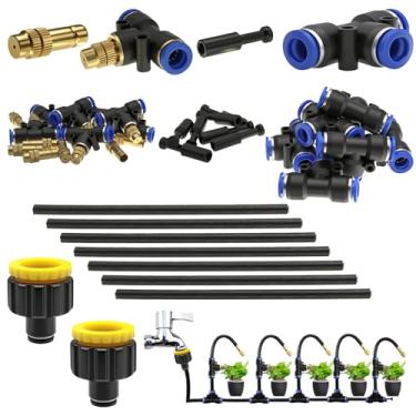 Imagem de CESFONJER Kit de bicos de bronze, sistema de cabeças de irrigação tipo T ajustável de 360°, com adaptador de conexão rápida de 8 mm para irrigação, irrigação, gramado, terraço, jardim, sistema