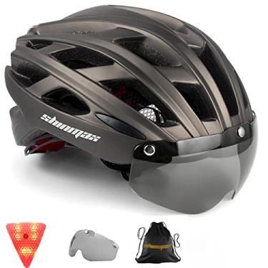 Imagem de Capacete de bicicleta para adultos Shinmax, capacete de bicicleta CPSC/CE, padrão de segurança para ciclismo, escalada, capacete ajustável MTB/BMX com viseira de proteção removível/luz de LED traseira de segurança para homens e mulheres SM-T69