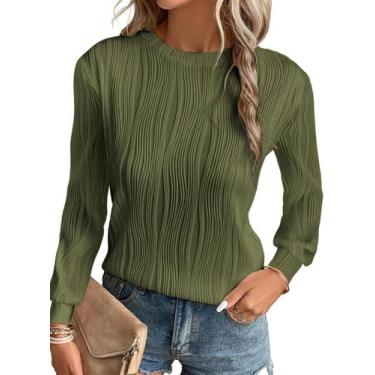 Imagem de Camiseta feminina EVALESS primavera verão outono manga comprida verde