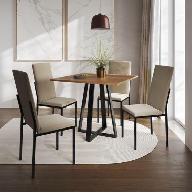 Imagem de Conjunto De Jantar Mesa Mônaco Premium 90Cm Imbuia Com 4 Cadeiras Estofadas Bege - Cor: Preto