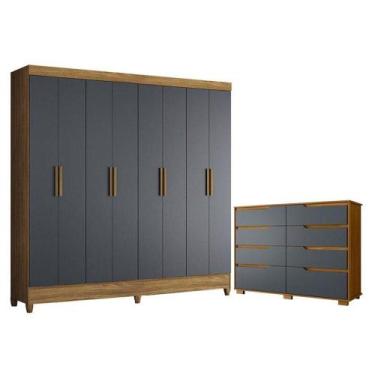 Imagem de Guarda Roupa Casal Marajó E Cômoda Georgia Freijó Cinza - Moval - MOVA