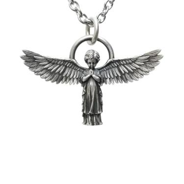 Imagem de AOOMO Colar com pingente de anjo da guarda unissex moderno 2026 cor prata masculino e feminino personalidade oração casal decoração joias luxo com você acessórios modernos melhor para