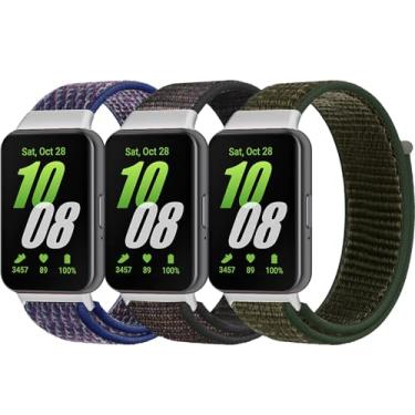 Imagem de QIEMUTER Pacote com 3 pulseiras de relógio de nylon compatíveis com Samsung Galaxy Fit 3, pulseiras trançadas respiráveis e macias para Galaxy Fit 3, mulheres e homens, Medium, Nylon, Sem Pedra