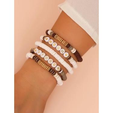 Imagem de Conjunto de pulseiras de contas para mulheres e meninas – pulseiras com letras do zodíaco, pulseiras de amizade empilháveis de contas de argila feitas à mão, pulseiras de praia elásticas boêmias