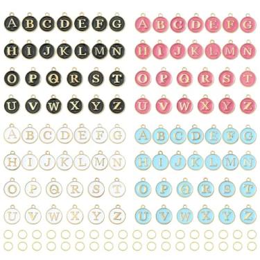 Imagem de MakemadeDIY 104-200 peças pingentes de letras coloridas esmaltadas maiúsculas A-Z dourado/prata pulseiras do alfabeto colares pingentes pingentes com 104-200 peças anéis abertos para fazer joias, Liga