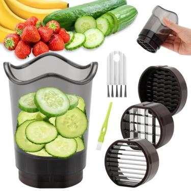 Imagem de Cortador de morango 2 em 1 com lâminas inoxidáveis, copo fatiador de frutas para banana, pepino, cogumelo, utensílio de cozinha removível ABS, ferramenta de cortador de frutas silvestres de precisão