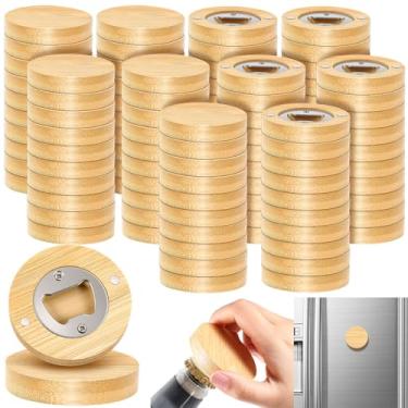 Imagem de Vesici Abridor de garrafas magnético de 6,3 cm DIY de bambu em formato redondo de madeira ímã de geladeira adesivo de geladeira presente para amantes de cerveja, casamento, convidado, cozinhas, bares