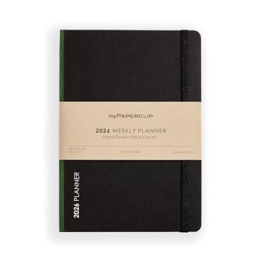 Imagem de myPAPERCLIP Agenda semanal 2026 | capa dura, 192 páginas, 80 g/m², A5 (14,8 x 21 cm) | plano | calendário anual, visão geral mensal e layout semanal | verde