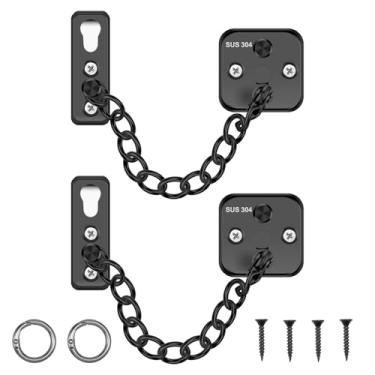 Imagem de LZVXTYM Cadeado de corrente de porta de 2 peças, travas de corrente de aço inoxidável para porta interna, protetor de trava de segurança com anel ajustável, ajuste universal para casa, hotel, quarto