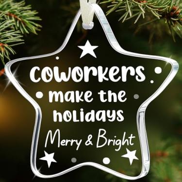 Imagem de Enfeite de Natal de colega de trabalho – Decoração de escritório de férias, troca de presentes secretos de Papai Noel para amigos de trabalho, enfeite de apreciação de equipe, decoração de árvore de