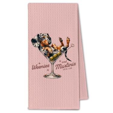 Imagem de ChissNook Toalhas de cozinha rosa Dachshund Martini, presentes para amantes de dachshund Weiner, panos de prato para cozinha, presentes para amantes de coquetéis de martini, toalha de mão decorativa