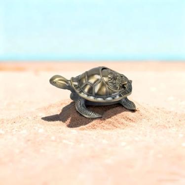Imagem de Cinzeiro decorativo de tartaruga com tampa, 13,5 x 12 x 3,8 cm, design de metal vintage (latão vintage)