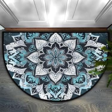 Imagem de Tapete de porta meio redondo, mandala, retrô, étnico, damasco, antiderrapante, absorvente, semicírculo, tapetes laváveis, para ambientes internos e externos, pátio, cozinha, banheiro, entrada, lareira