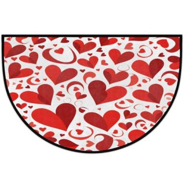 Imagem de Tapete de porta meio redondo para dia dos namorados, antiderrapante, absorvente, semicírculo, tapetes laváveis, meia lua, para ambientes internos, pátio, cozinha, banheiro, entrada, lareira, decoração