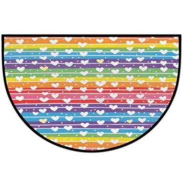 Imagem de Tapete de porta meio redondo para dia dos namorados, antiderrapante, absorvente, semicírculo, tapetes laváveis, meia lua, para ambientes internos, pátio, cozinha, banheiro, entrada, lareira, decoração