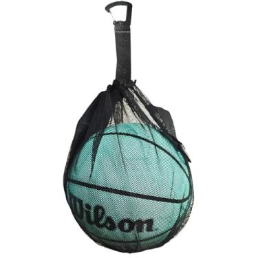 Imagem de UlifeBetter Bolsa de bola de malha única, mochila preta de malha de basquete bolsa de vôlei bolsa de armazenamento de bola de rede pequena bolsa de bola de futebol rede com bolso com zíper bolsa de