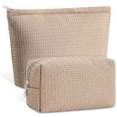 Imagem de Gilprop 2 peças bolsa de maquiagem waffle bolsa de cosméticos bolsa de maquiagem xadrez waffle com zíper estojo de higiene estética presentes para mulheres dama de honra, chá de panela, Natal, 2