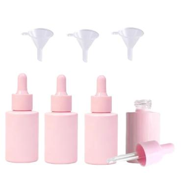 Imagem de 4 frascos conta-gotas de vidro fosco com 3 funis, frasco conta-gotas de óleo essencial à prova de vazamento de 30 ml, frasco dispensador de perfume para óleos essenciais, perfumes e outros líquidos