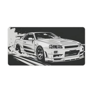 Imagem de HouLaiZhe JDM Japan R34 Tapete de rato grande para jogos de carro esportivo tapete de mesa base de borracha antiderrapante acessórios para computador portátil suprimentos bloco de escrita para