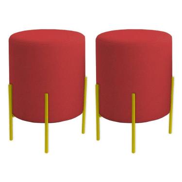 Imagem de Kit 2 Puffs Orgânicos Boucle Thor Com Pés De Ferro Dourado - 7 Decor Vermelho