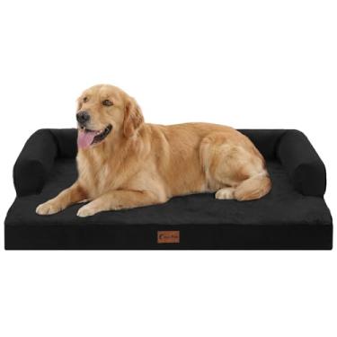 Imagem de Casa Paw Camas ortopédicas para cães extragrande, à prova d'água, espuma para ovos, GG, com laterais 104 x 68 cm, sofá-cama lavável para cães grandes com capa removível e fundo antiderrapante, preta
