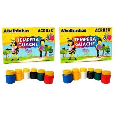 Imagem de Tinta Tempera Guache Acrilex 6 Cores 15ml Kit com 2 Caixas