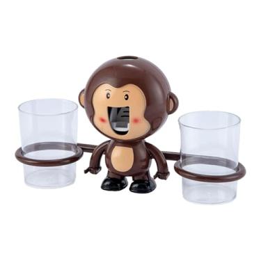 Imagem de Ｂｅｓｇａ Dispensador de pasta de dente de parede, organizador de copo de enxaguamento bucal, acessórios de banheiro, suporte de copo de dente de animal para, Marrom