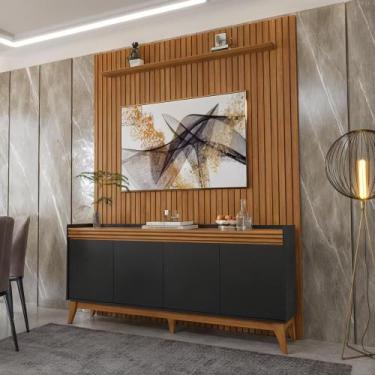 Imagem de Painel Ripado 184cm com Buffet Ripado 4 Portas 180cm - Via Nossa, Pret