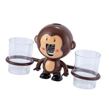 Imagem de FytStycale Conjunto automático de espremedor de pasta de dente, rack de pasta de dente com copos, acessórios de banheiro, organizador de copo de lavagem bucal, Marrom