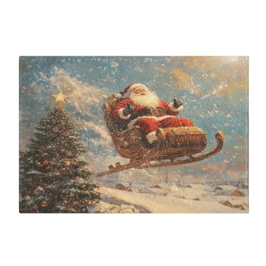 Imagem de Burbuja Tapete de banheiro de Natal Papai Noel no trenó, tapete de banheiro absorvente extra macio com suporte antiderrapante para banheiro, banheira, chuveiro, 40 x 61 cm