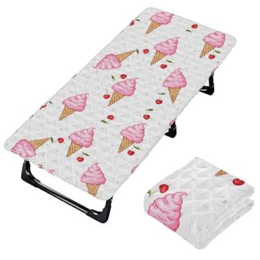 Imagem de Burbuja Lençol de berço de cereja com cones de sorvete para crianças, tapete de cochilo acolchoado portátil com faixa elástica para meninas e meninos, lavável na máquina, 63,5 x 127 cm