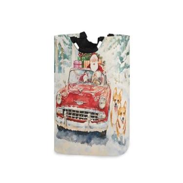 Imagem de xigua Cesto de lavanderia grande para carro de Natal vermelho vintage com alça, cesto de roupas dobrável para organização de brinquedos e roupas no quarto, banheiro e lavanderia