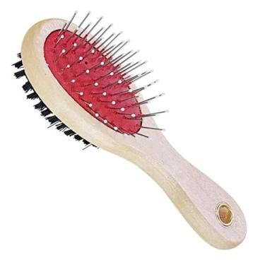 Imagem de Escova Dupla Face Pet Rasqueadeira Desembaraçadora 23x7cm - Pinos Arredondados Cerdas Macias, Remove Pelos Longos Cães Gatos