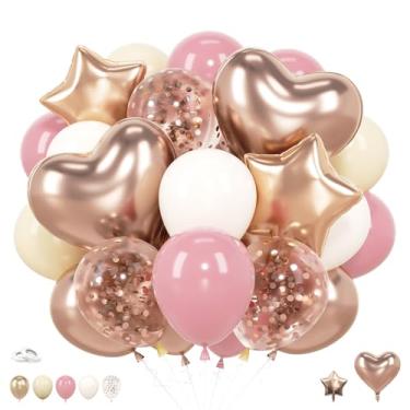 Imagem de 68 peças de balões rosa e branco empoeirado pastel rosa claro areia branco ouro rosa creme coração estrela 30,5 cm decorações de balão para chá de bebê, meninas, despedida de solteira, aniversário de